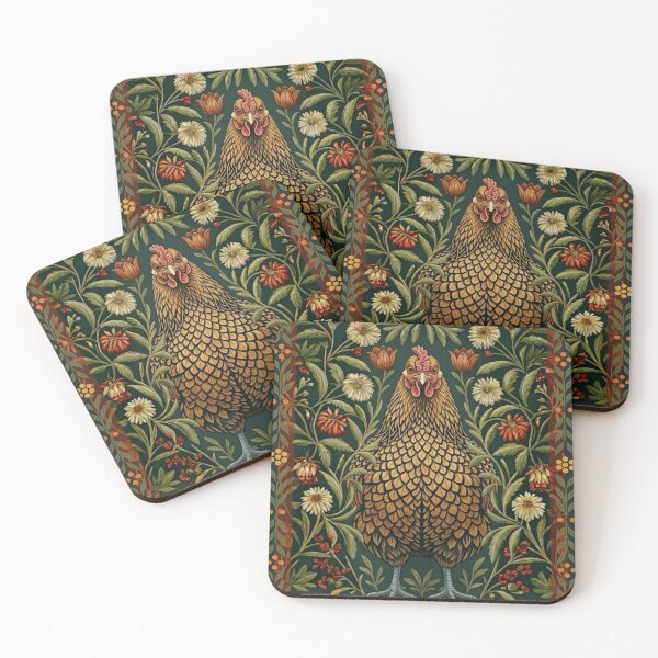 Item preview, William Morris Style Chicken Art Botanical Hen designed and sold by AntiqueImages.