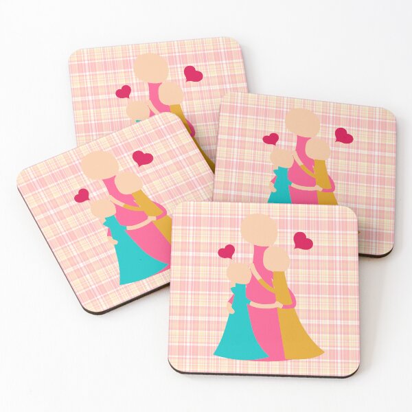 Item preview, Mother and Children Hug - Mother’s Day Illustration on plaid Salmon designed and sold by CreaTwinkles.