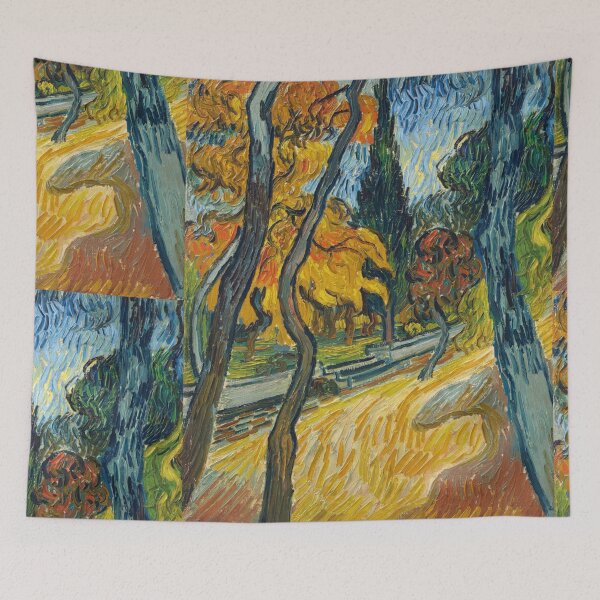 Item preview, Arbres Dans Le Jardin De Lasile by Vincent van Gogh: Autumn Tree Path Poster designed and sold by artofuniverse.
