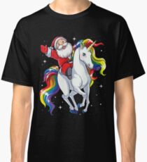 Santa Riding Unicorn T Shirt Christmas Gifts Rainbow Space Xmas T-shirt Gifts Ideas Classic T-Shirt
