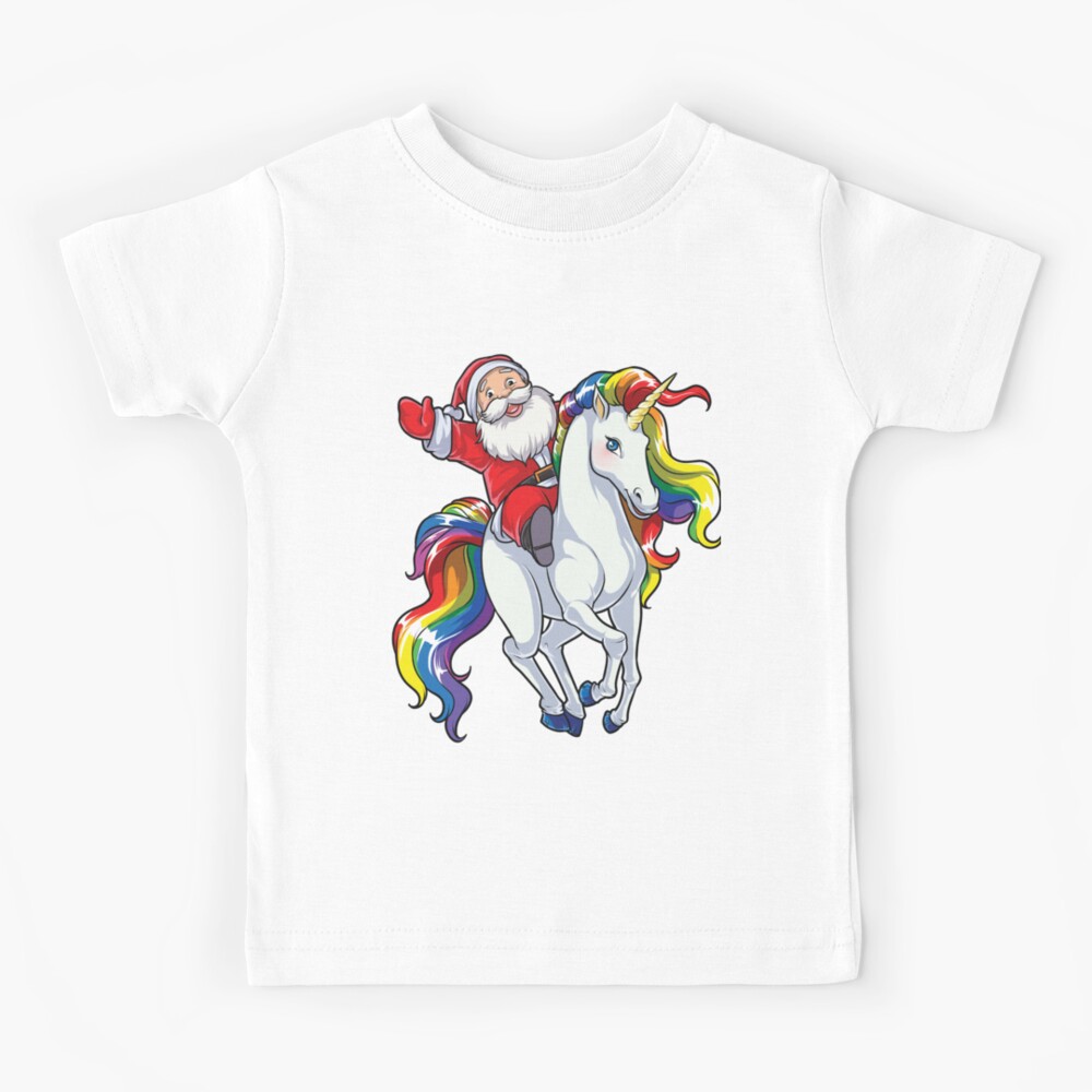 Santa Riding Unicorn T Shirt Christmas Gifts Rainbow Space Xmas T-shirt Gifts Ideas Kids T-Shirt