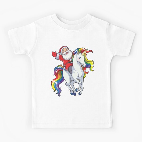 Santa Riding Unicorn T Shirt Christmas Gifts Rainbow Space Xmas T-shirt Gifts Ideas Kids T-Shirt