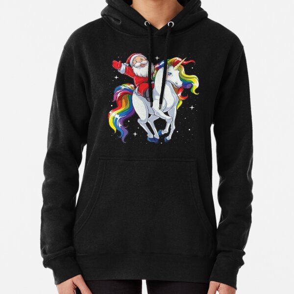 Santa Riding Unicorn T Shirt Christmas Gifts Rainbow Space Xmas T-shirt Gifts Ideas Pullover Hoodie