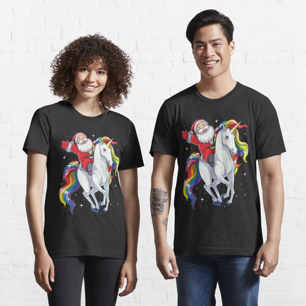 Santa Riding Unicorn T Shirt Christmas Gifts Rainbow Space Xmas T-shirt Gifts Ideas Essential T-Shirt