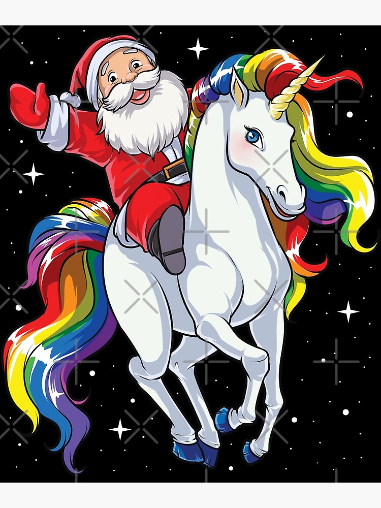 Disover Santa Riding Unicorn T Shirt Christmas Gifts Rainbow Greeting Card