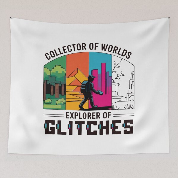 Item preview, Collector of Worlds Explorer of Glitches - Indie Gaming Aesthetic T-Shirt designed and sold by MerchlyMike.