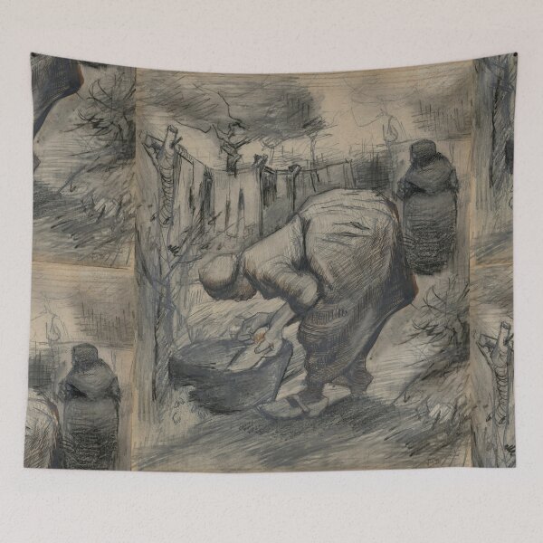 Item preview, Boerin Bij De Wastobbe by Vincent van Gogh: Rustic Post Impressionist Poster designed and sold by artofuniverse.