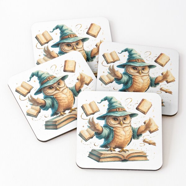 Item preview, Wise Owl Wizard Reading Floating Magic Books Fantasy Art designed and sold by AQUILAKREO.