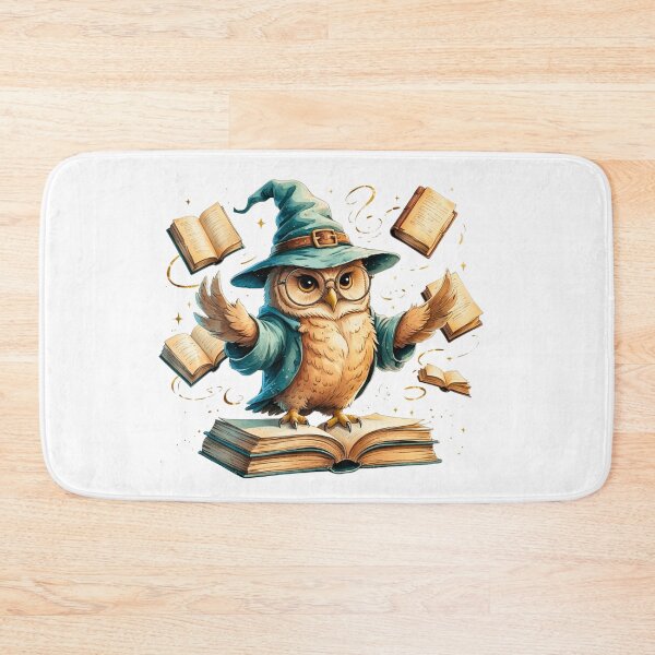 Item preview, Wise Owl Wizard Reading Floating Magic Books Fantasy Art designed and sold by AQUILAKREO.