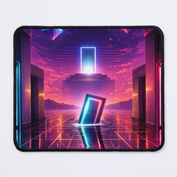 Item preview, Liminal Synthwave Portal Door – Neon Retro Futuristic Vaporwave Aesthetic Grid Landscape designed and sold by 486DesignCo.