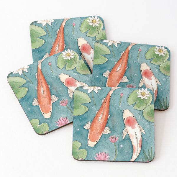 Item preview, Koi Fish Pond Watercolor | Peaceful Water Garden Art designed and sold by Debbie Schulte.