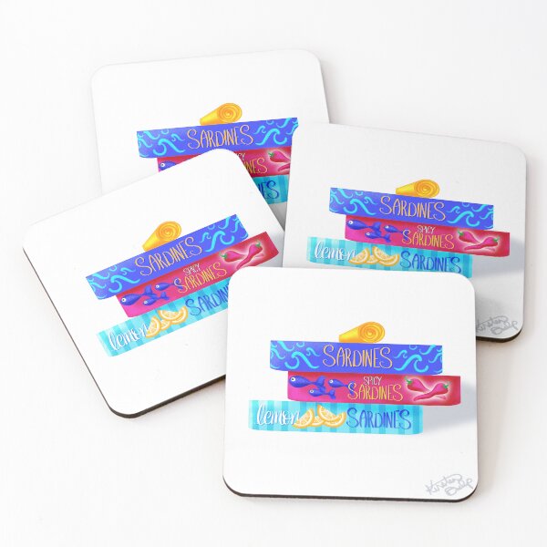 Item preview, Sardine Tin Side View Illustration Lemon & Spicy Sardines Retro Food Art Colorful Kitchen Design designed and sold by What a Great Shop!.
