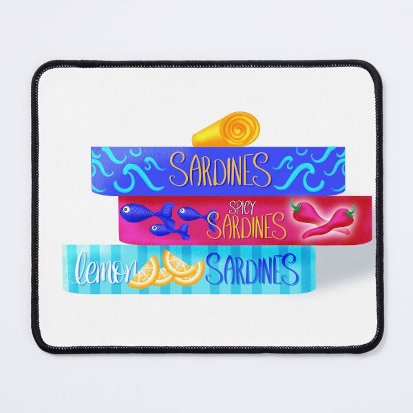 Item preview, Sardine Tin Side View Illustration Lemon & Spicy Sardines Retro Food Art Colorful Kitchen Design designed and sold by What a Great Shop!.