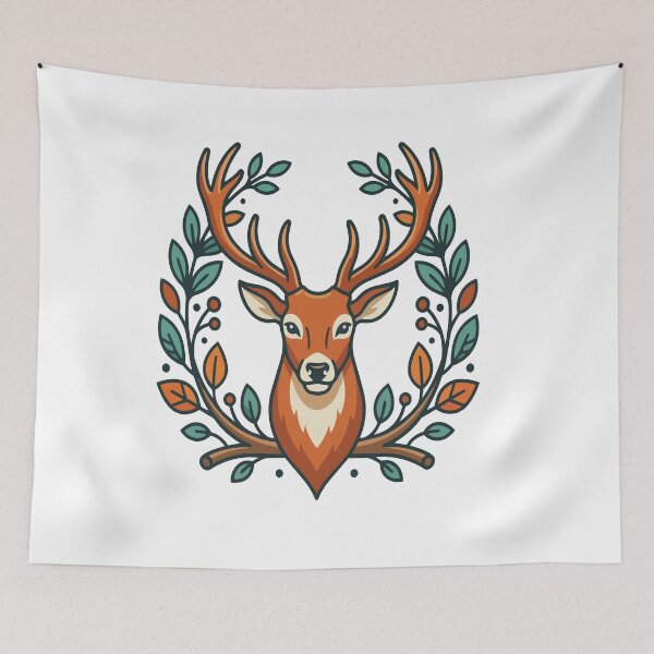 Item preview, Majestic Stag Antlers In Forest Leaf Wreath designed and sold by BoyleDesignShop.