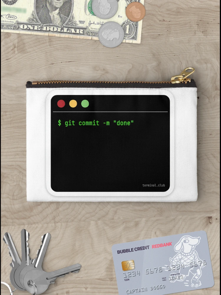 Thumbnail 3 of 4, Zipper Pouch, git commit -m "done" – Minimal Developer Command designed and sold by TerminalClub.