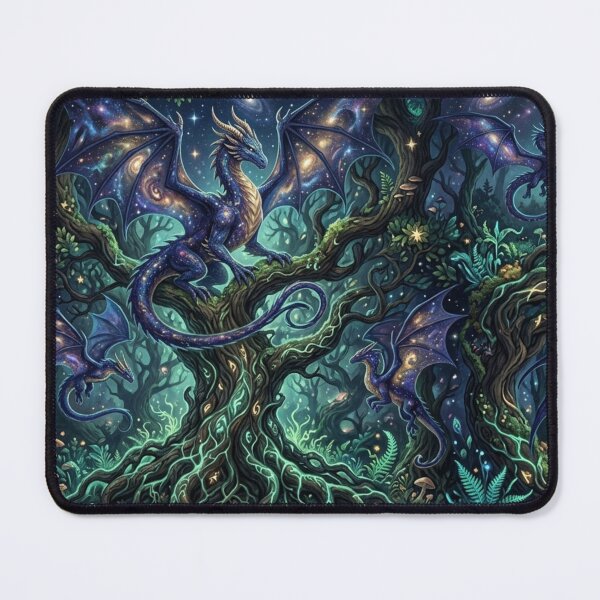 Item preview, Celestial Forest Dragon Pattern - Galaxy Wings & Ancient Mystical Trees designed and sold by InnerwayStudio.