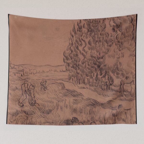 Item preview, Cypresses With Four People Working in the Field by Vincent van Gogh: Rustic Poster designed and sold by artofuniverse.
