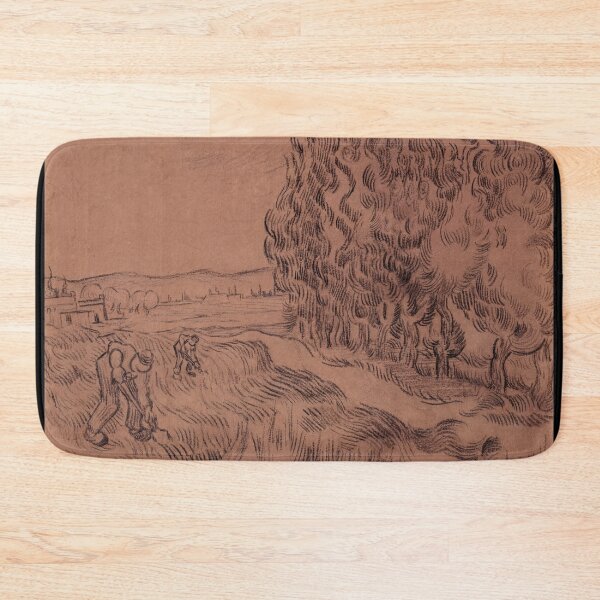 Item preview, Cypresses With Four People Working in the Field by Vincent van Gogh: Rustic Poster designed and sold by artofuniverse.