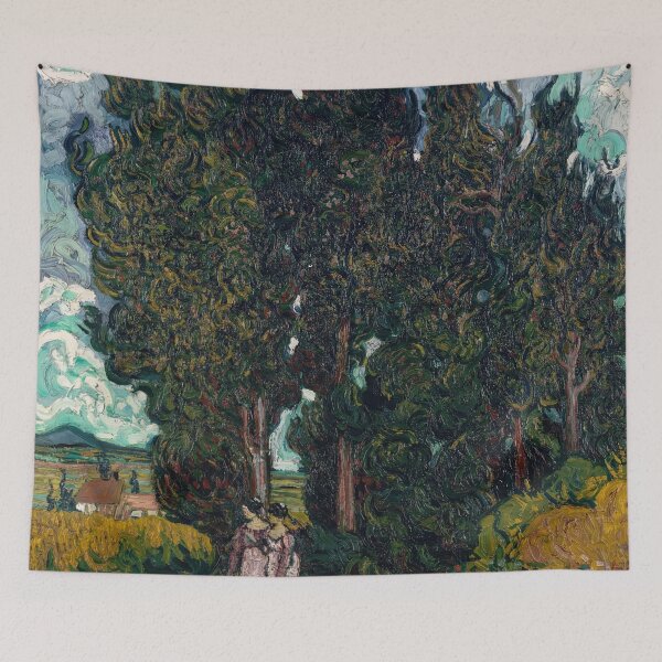 Item preview, Cypresses With Two Figures by Vincent van Gogh: Post‑Impressionist Landscape Poster designed and sold by artofuniverse.