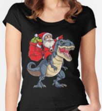Santa Riding Dinosaur T rex T Shirt Christmas Gifts X-mas Kids Boys Girls Man Women Women's Fitted Scoop T-Shirt