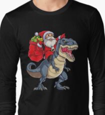 Santa Riding Dinosaur T rex T Shirt Christmas Gifts X-mas Kids Boys Girls Man Women Long Sleeve T-Shirt