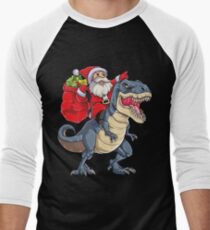 Santa Riding Dinosaur T rex T Shirt Christmas Gifts X-mas Kids Boys Girls Man Women Men's Baseball ¾ T-Shirt