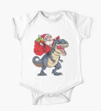 Body de manga corta Santa Riding Dinosaur T Rex T-shirt Regalos de Navidad X-mas Niños Niños Niñas Hombre Mujeres