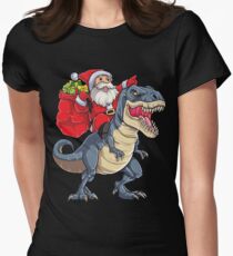 Santa Riding Dinosaur T rex T Shirt Christmas Gifts X-mas Kids Boys Girls Man Women Women's Fitted T-Shirt