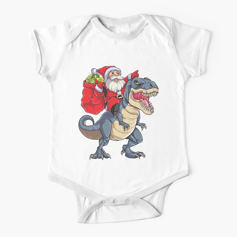Santa Riding Dinosaur T rex T Shirt Christmas Gifts X-mas Kids Boys Girls Man Women Baby One-Piece