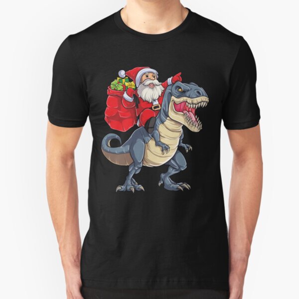 Santa Riding Dinosaur T rex T Shirt Christmas Gifts X-mas Kids Boys Girls Man Women Slim Fit T-Shirt