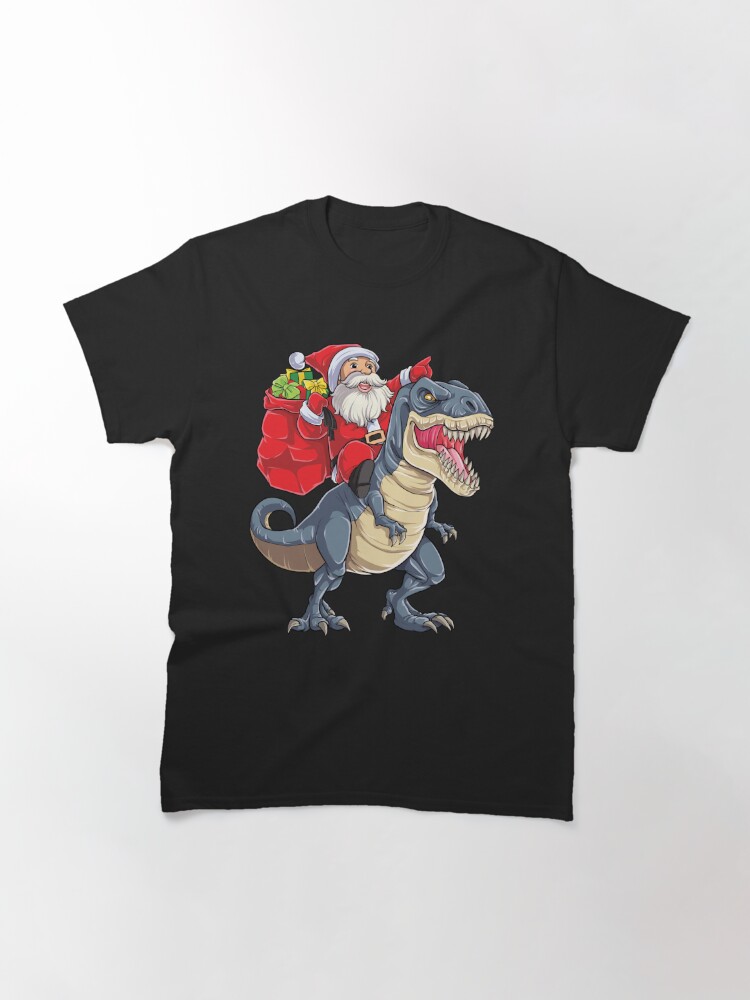 Alternate view of Santa Riding Dinosaur T rex T Shirt Christmas Gifts X-mas Kids Boys Girls Man Women Classic T-Shirt