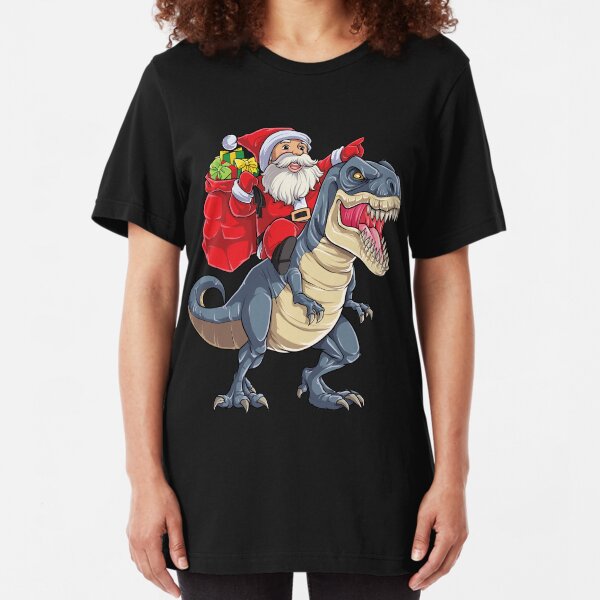 Santa Riding Dinosaur T rex T Shirt Christmas Gifts X-mas Kids Boys Girls Man Women Slim Fit T-Shirt