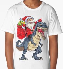 Santa Riding Dinosaur T rex T Shirt Christmas Gifts X-mas Kids Boys Girls Man Women Long T-Shirt