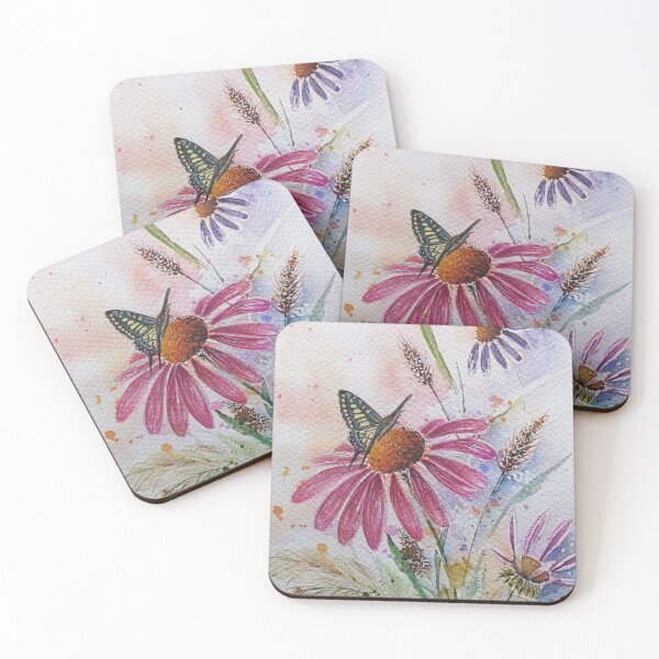 Item preview, Summer Meadow Butterfly and Echinacea Watercolor designed and sold by Dollbox_art | Soft watercolor & calm nature art.