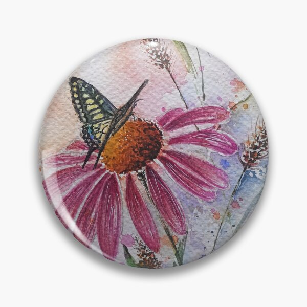 Item preview, Summer Meadow Butterfly and Echinacea Watercolor designed and sold by Dollbox_art | Soft watercolor & calm nature art.