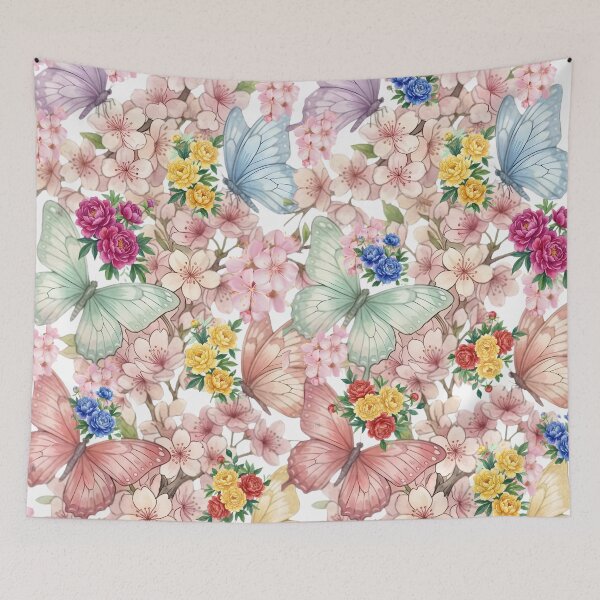Item preview, Watercolor Butterfly Garden and Floral Paradise Pattern designed and sold by VibranPalette.