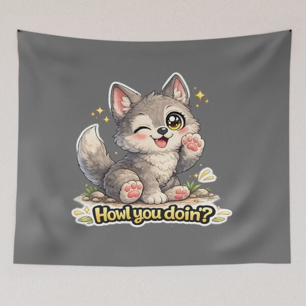 Item preview, Funny Cute Wolf Big Eyes Kawaii Cartoon Howl You Doin designed and sold by Nusha Creations.