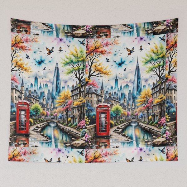 Item preview, London in the morning with red phone box and Thames designed and sold by Coolparrotgirl.