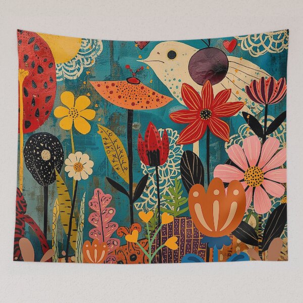 Item preview, Whimsical Folk-Inspired Bird and Floral Garden designed and sold by shaang.