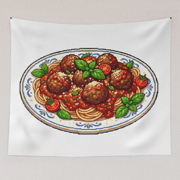 Item preview, Meatballs Spaghetti Retro Pixel Art designed and sold by BrunoLinuxArt.