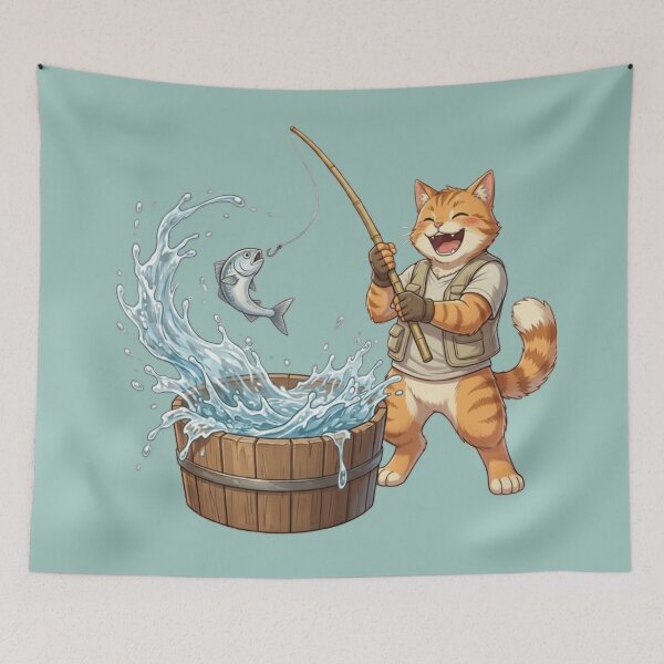 Item preview, Happy anime Fishing orange cat. designed and sold by Logixly.