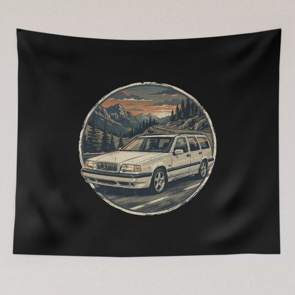 Item preview, White 850 Wagon Mountain Sunset Retro Badge designed and sold by Off-Road-Zone.