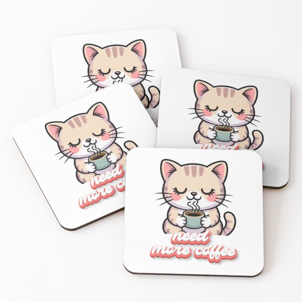 Item preview, Cute Tired Cat Coffee Sticker – Need More Coffee Kawaii Kitty designed and sold by sochadesigner.