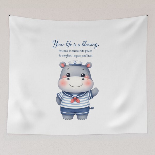 Item preview, Cute Sailor Hippo Inspirational Quote – Sweet Nursery Animal Illustration designed and sold by LoveNurseries.