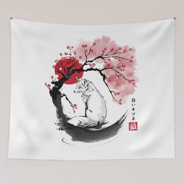 Item preview, White kitsune sumi e designed and sold by zoezowie79.