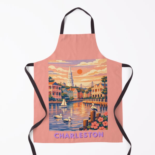 Item preview, Charleston waterfront pastel homes sunset travel poster designed and sold by MatthewHeights.