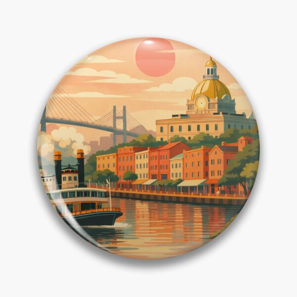 Item preview, Savannah riverfront ferry sunset travel poster designed and sold by MatthewHeights.