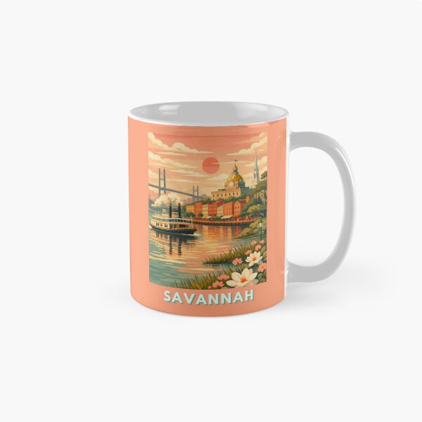 Item preview, Savannah riverfront ferry sunset travel poster designed and sold by MatthewHeights.