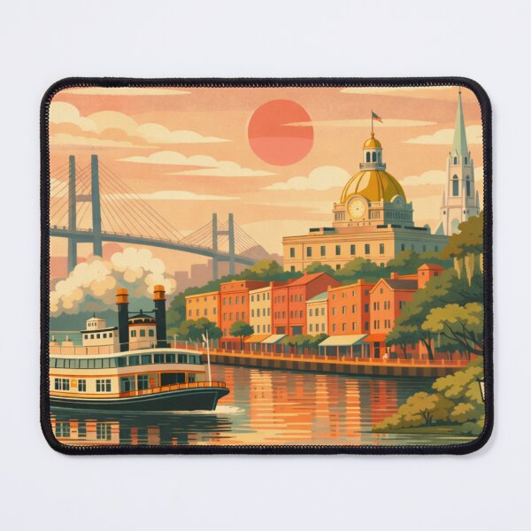 Item preview, Savannah riverfront ferry sunset travel poster designed and sold by MatthewHeights.