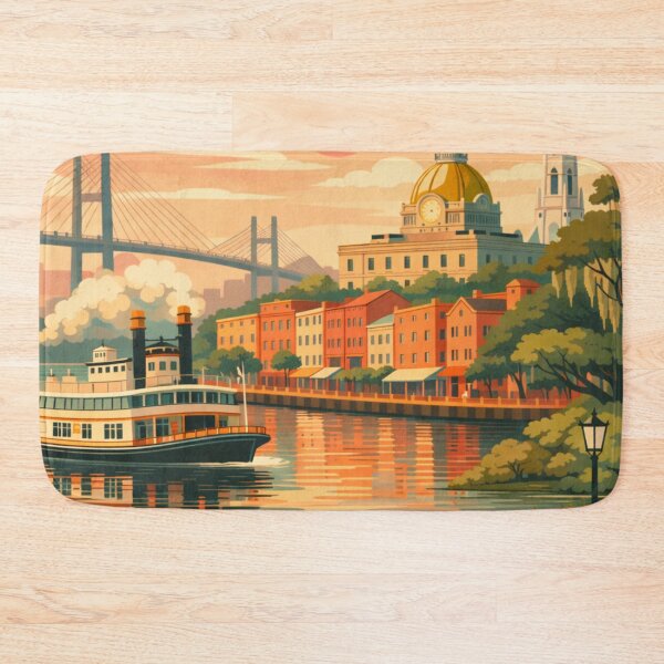 Item preview, Savannah riverfront ferry sunset travel poster designed and sold by MatthewHeights.